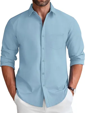 COOFANDY Men's Long Sleeve Button Down Shirt Wrinkle Free Untucked Dress Shirt Casual Denim Shirt