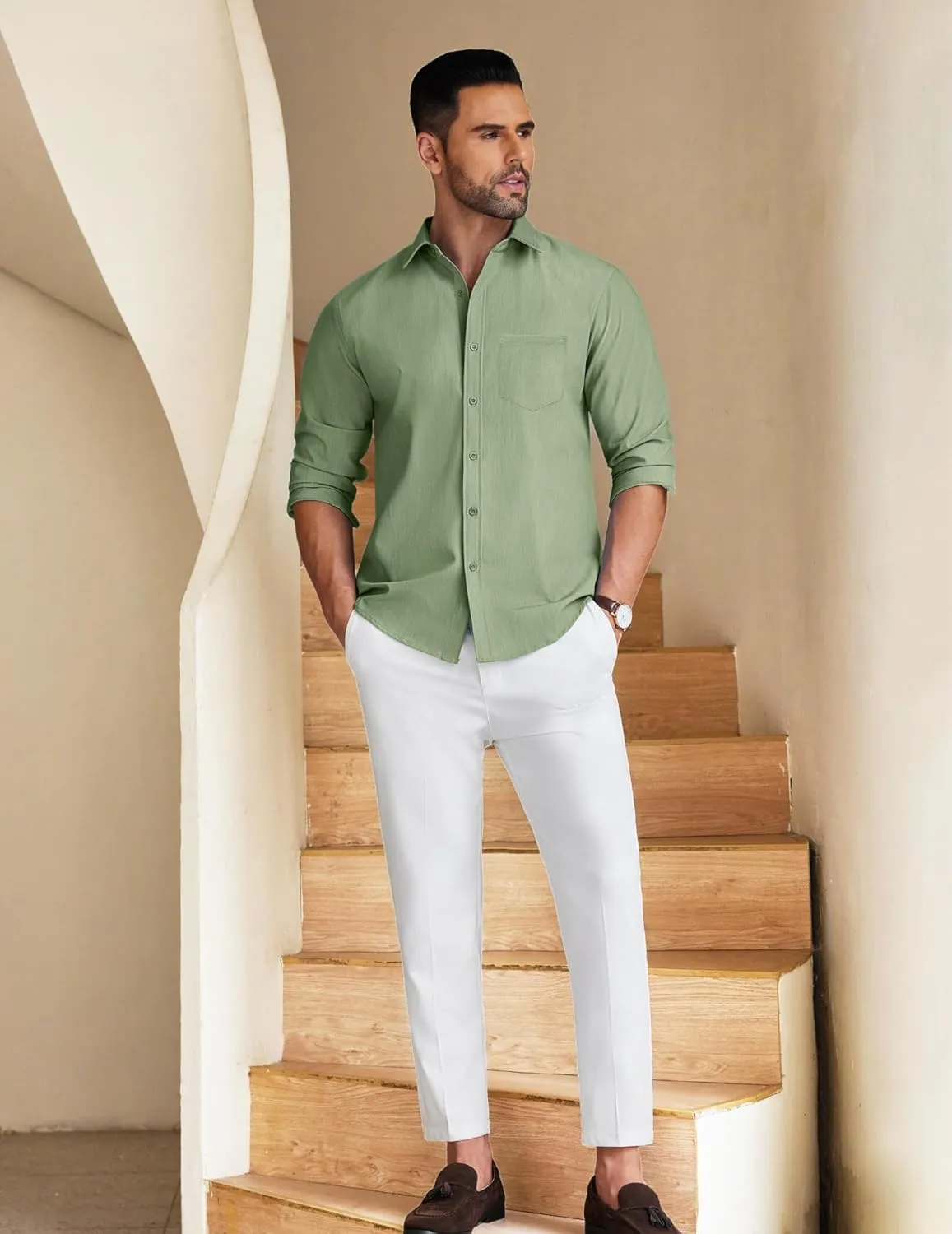 COOFANDY Men's Long Sleeve Button Down Shirt Wrinkle Free Untucked Dress Shirt Casual Denim Shirt