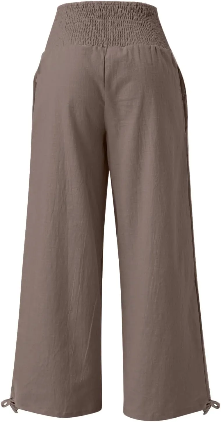 Cotton Leggings for Women Pants Fashion Drawstring Elastic Trousers Comfy Straight Leg Long Pants with Pockets Loose