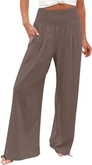 Cotton Leggings for Women Pants Fashion Drawstring Elastic Trousers Comfy Straight Leg Long Pants with Pockets Loose