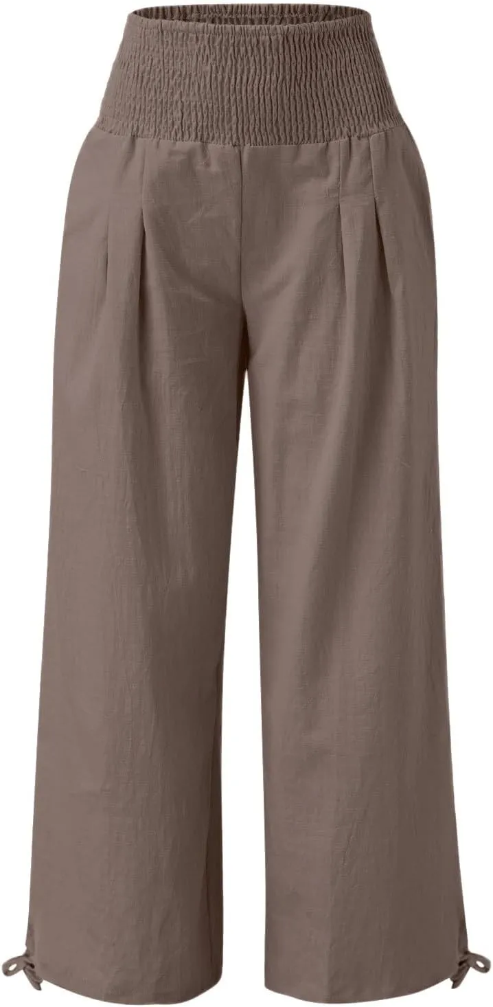 Cotton Leggings for Women Pants Fashion Drawstring Elastic Trousers Comfy Straight Leg Long Pants with Pockets Loose