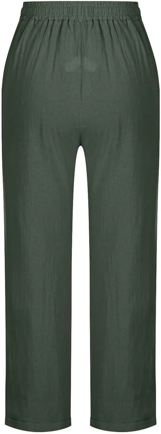 Cotton Linen Pants for Women's High Waist Straight Leg Trousers Casual Baggy Breathable Cool Beach Outfits Plus Size