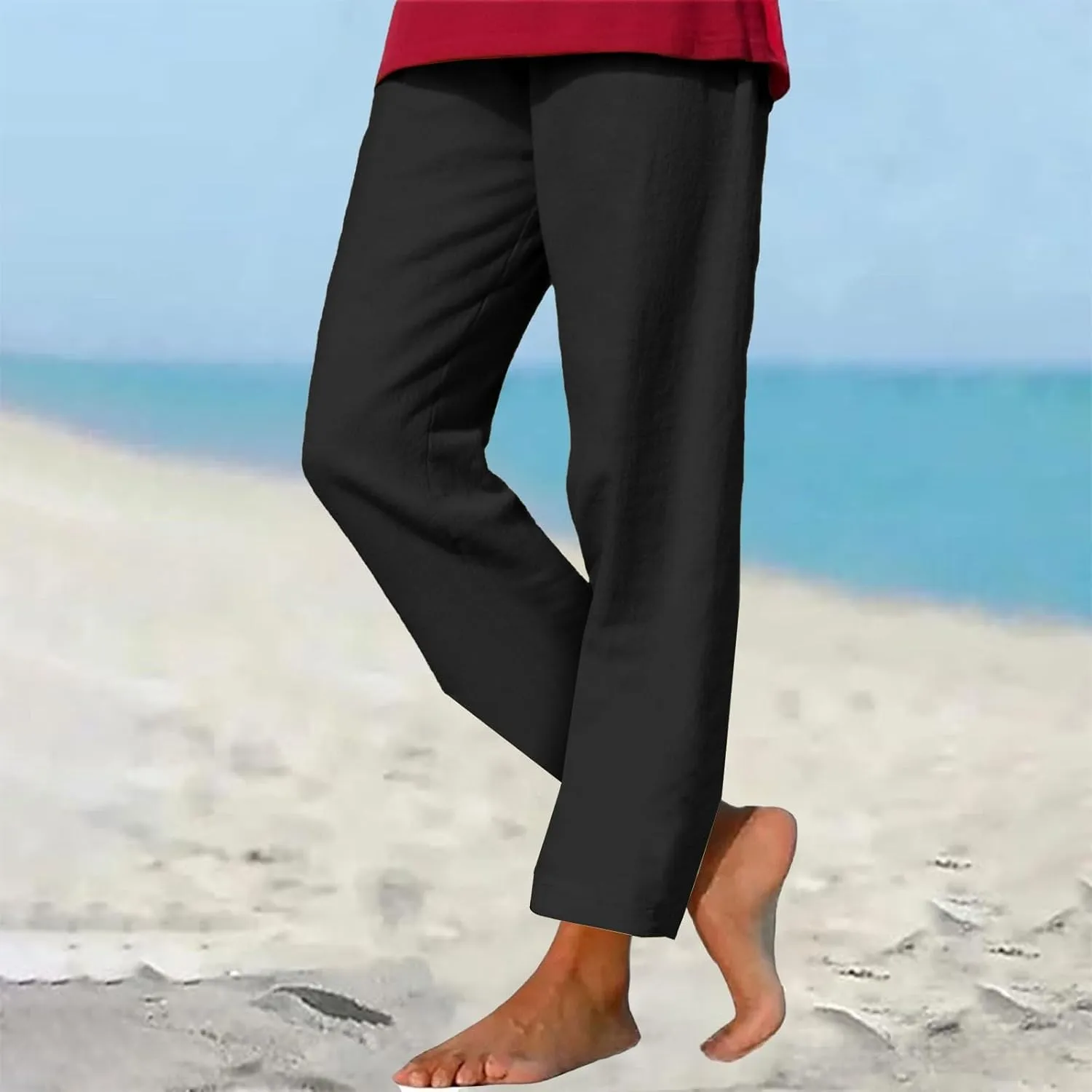 Cotton Linen Pants for Women's High Waist Straight Leg Trousers Casual Baggy Breathable Cool Beach Outfits Plus Size