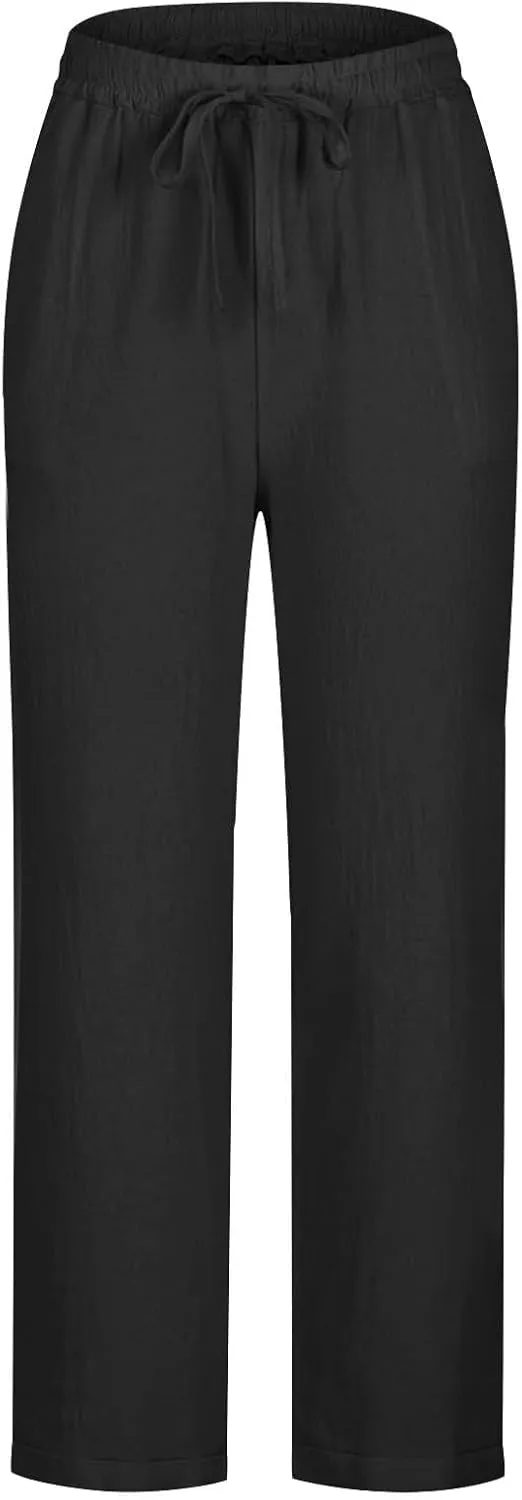 Cotton Linen Pants for Women's High Waist Straight Leg Trousers Casual Baggy Breathable Cool Beach Outfits Plus Size