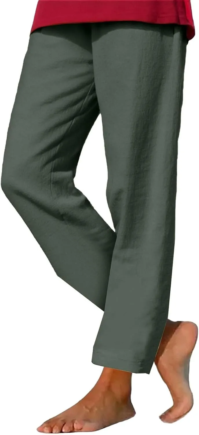 Cotton Linen Pants for Women's High Waist Straight Leg Trousers Casual Baggy Breathable Cool Beach Outfits Plus Size