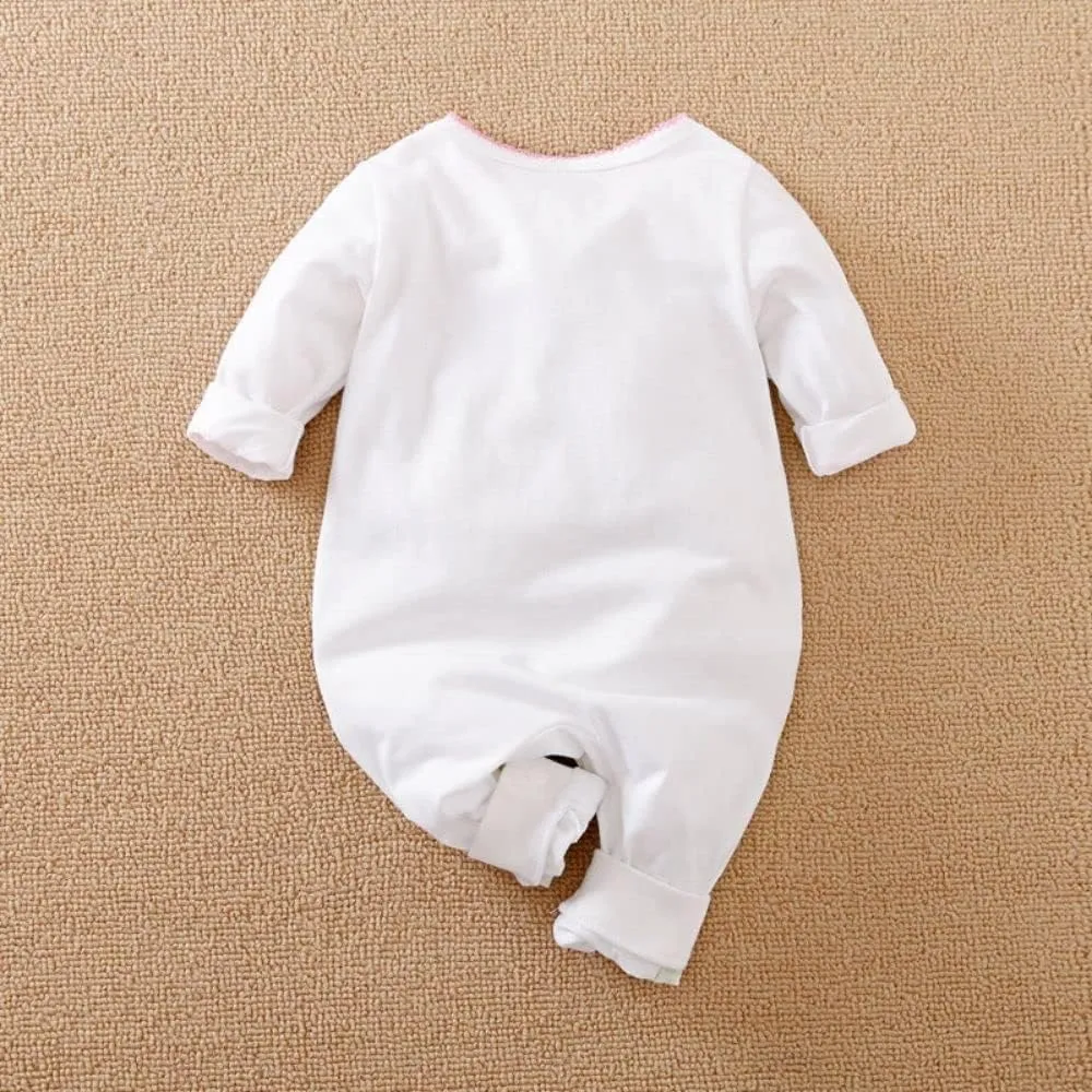 Cute Giraffe   Zebra With Floral Print Long Sleeve Baby Girl Clothes White Jumpsuit For Baby One-Piece Romper