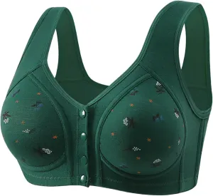 Daisy Bras for Older Women Lightweight Floral Plus Size Front Button Bra Comfort No Underwire Wireless Tank Bra
