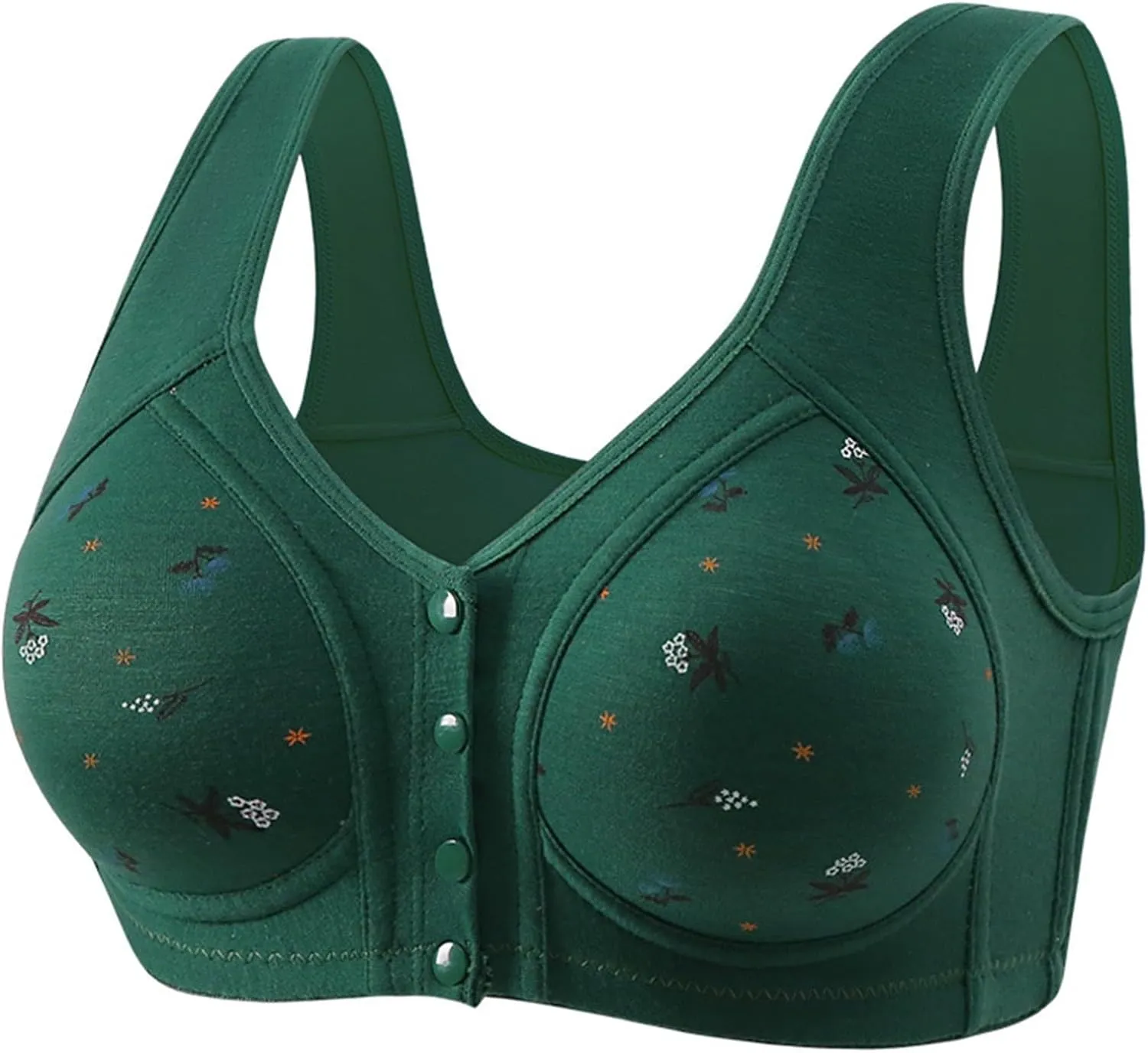 Daisy Bras for Older Women Lightweight Floral Plus Size Front Button Bra Comfort No Underwire Wireless Tank Bra