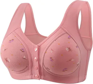 Daisy Bras for Older Women Lightweight Floral Plus Size Front Button Bra Comfort No Underwire Wireless Tank Bra