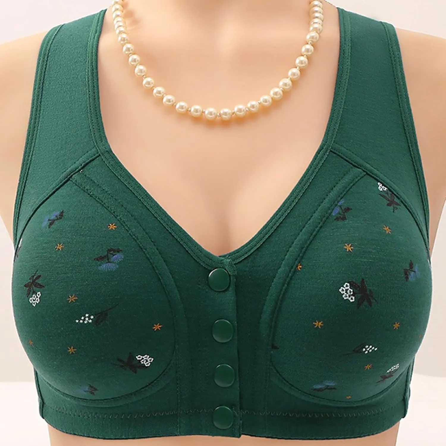 Daisy Bras for Older Women Lightweight Floral Plus Size Front Button Bra Comfort No Underwire Wireless Tank Bra