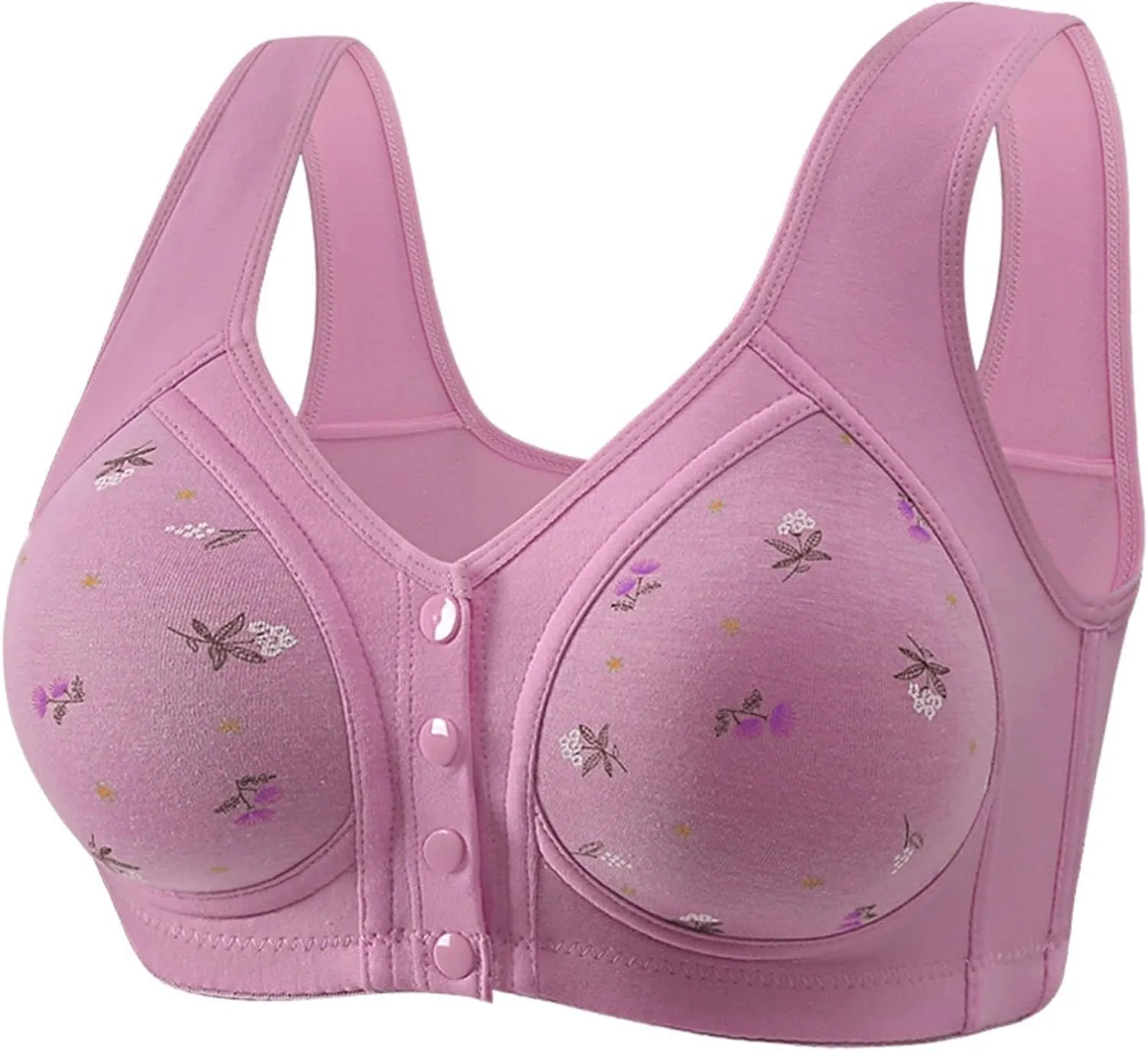 Daisy Bras for Older Women Lightweight Floral Plus Size Front Button Bra Comfort No Underwire Wireless Tank Bra