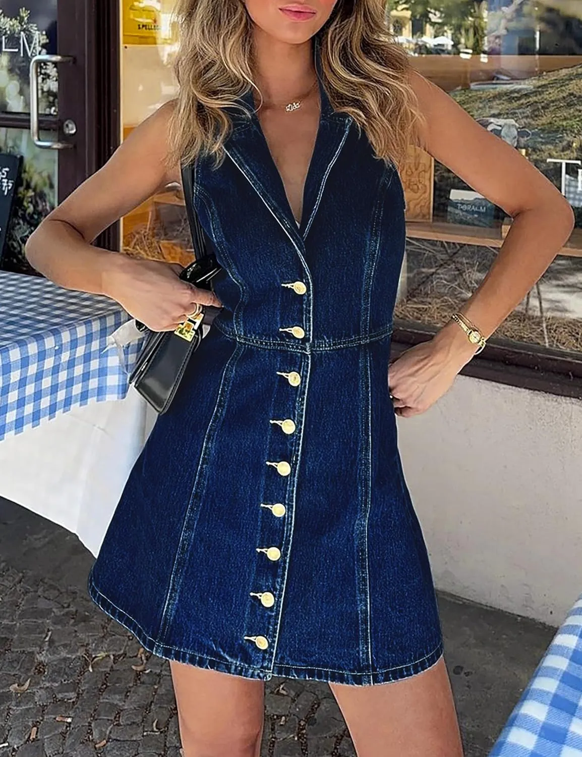 Denim Dress for Women, Button Down Sleeveless Jean Dress A-line Casual Denim Mini Dress