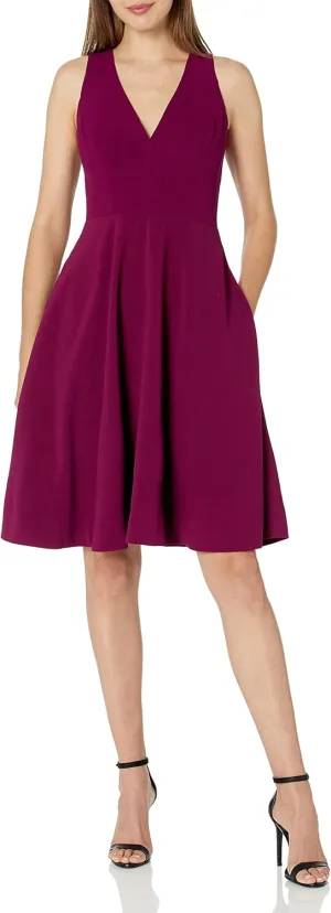 Dress the Population Women's Catalina Plunging V-Neck, a Line Midi
