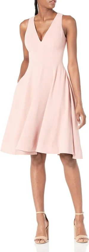 Dress the Population Women's Catalina Plunging V-Neck, a Line Midi
