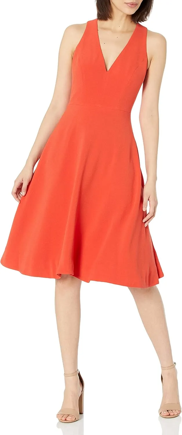 Dress the Population Women's Catalina Plunging V-Neck, a Line Midi
