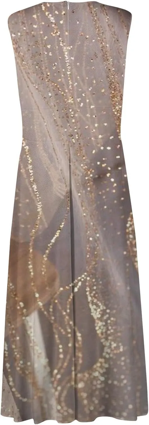 Dresses for Women 2024 Flowy Ruched Wrap V Neck Boho Dress Floral Print Sleeveless Maxi Dress Flowy Beach Dresses