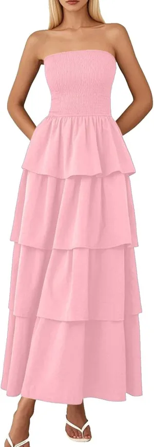 Dresses for Women 2025 Summer Beach Vacation Clothes Spring Tube Top Maxi Dresses Layering Dress