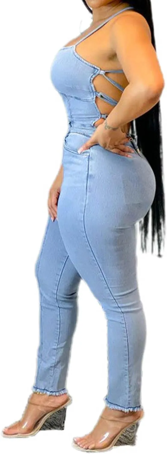 ECDAHICC Women’s Sexy Short Sleeve Night Club Denim Jumpsuits Rompers Mini Shorts One Piece Stretchy Rompers with Pocket