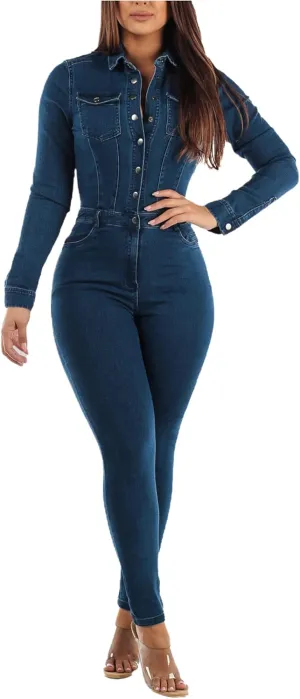 ECDAHICC Women’s Sexy Short Sleeve Night Club Denim Jumpsuits Rompers Mini Shorts One Piece Stretchy Rompers with Pocket