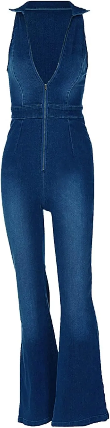 ECDAHICC Women’s Sexy Short Sleeve Night Club Denim Jumpsuits Rompers Mini Shorts One Piece Stretchy Rompers with Pocket