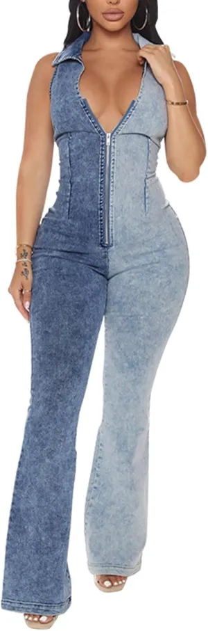 ECDAHICC Women’s Sexy Short Sleeve Night Club Denim Jumpsuits Rompers Mini Shorts One Piece Stretchy Rompers with Pocket
