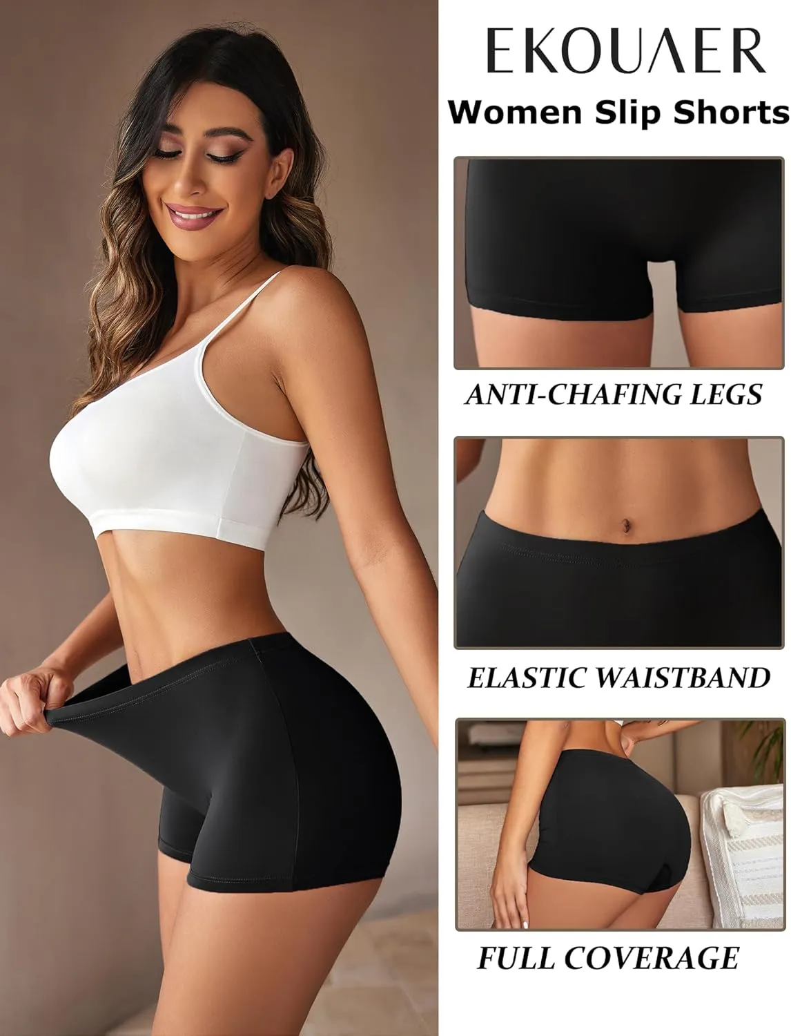 Ekouaer Boyshort Panties Women's Soft Underwear Briefs Invisible Hipster 3 Pack Seamless Boxer Brief Panties S-XXL