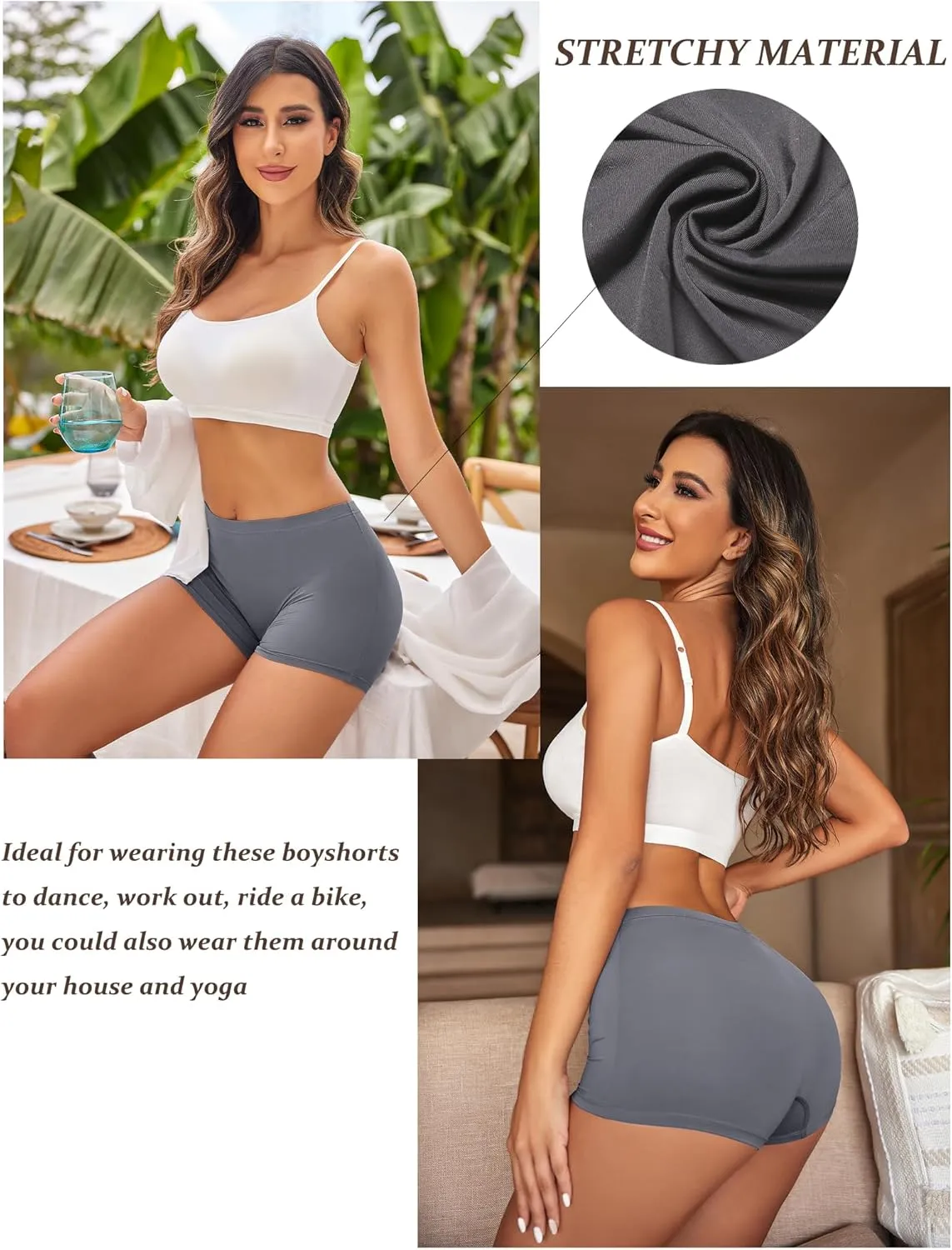 Ekouaer Boyshort Panties Women's Soft Underwear Briefs Invisible Hipster 3 Pack Seamless Boxer Brief Panties S-XXL
