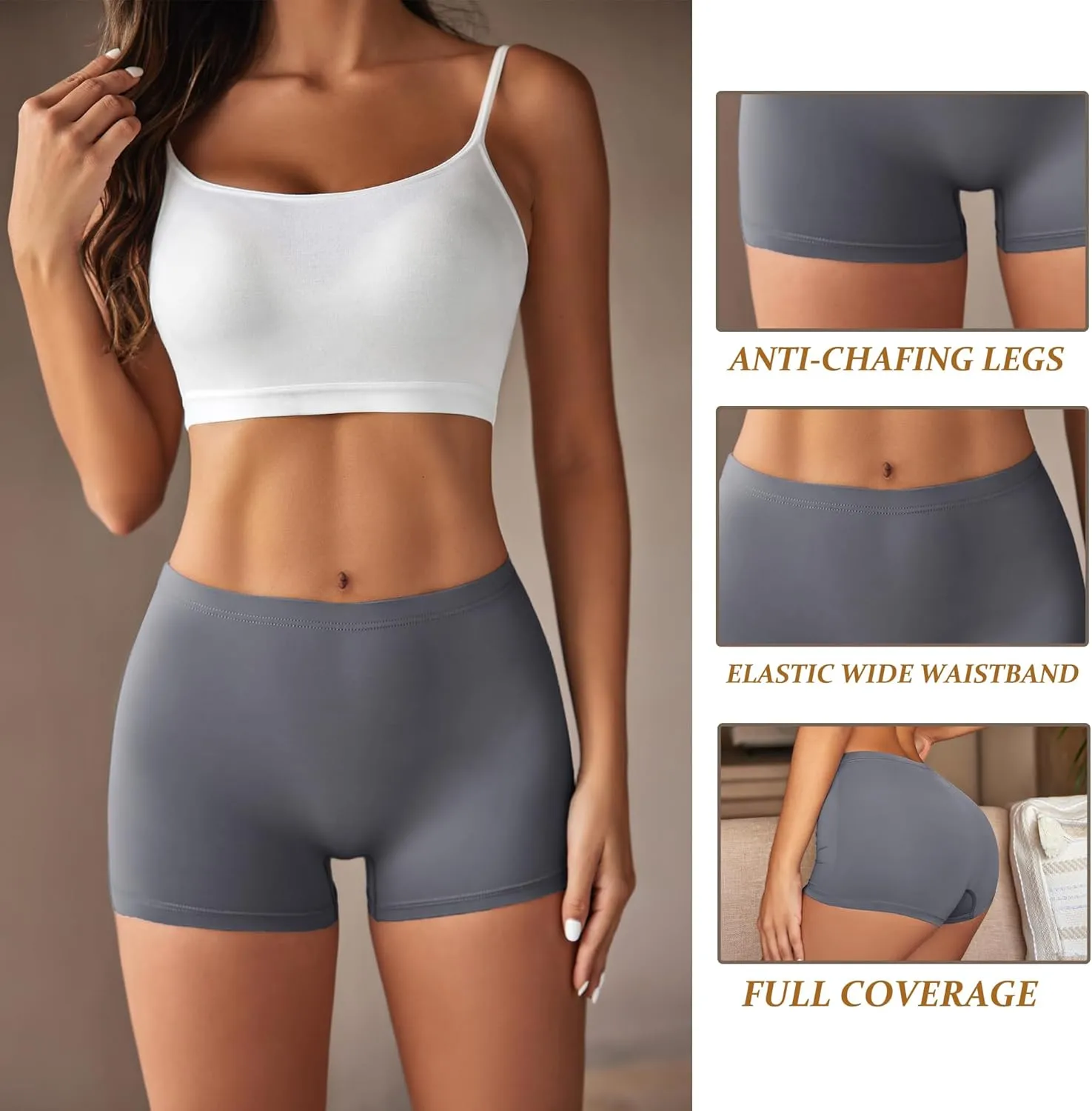 Ekouaer Boyshort Panties Women's Soft Underwear Briefs Invisible Hipster 3 Pack Seamless Boxer Brief Panties S-XXL