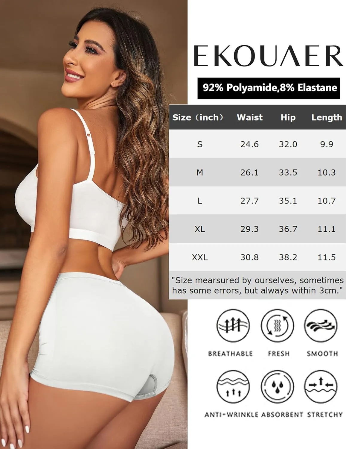 Ekouaer Boyshort Panties Women's Soft Underwear Briefs Invisible Hipster 3 Pack Seamless Boxer Brief Panties S-XXL