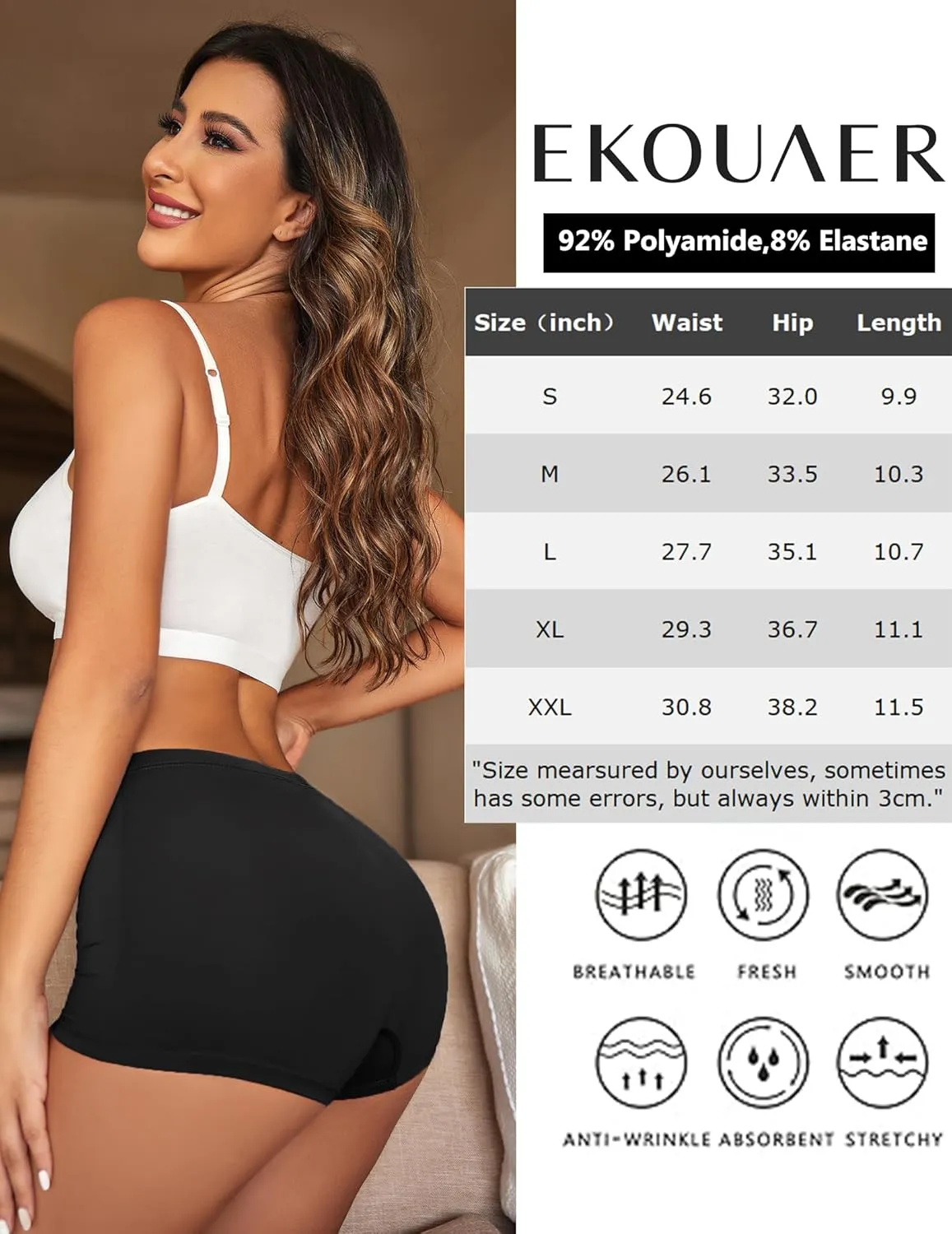 Ekouaer Boyshort Panties Women's Soft Underwear Briefs Invisible Hipster 3 Pack Seamless Boxer Brief Panties S-XXL