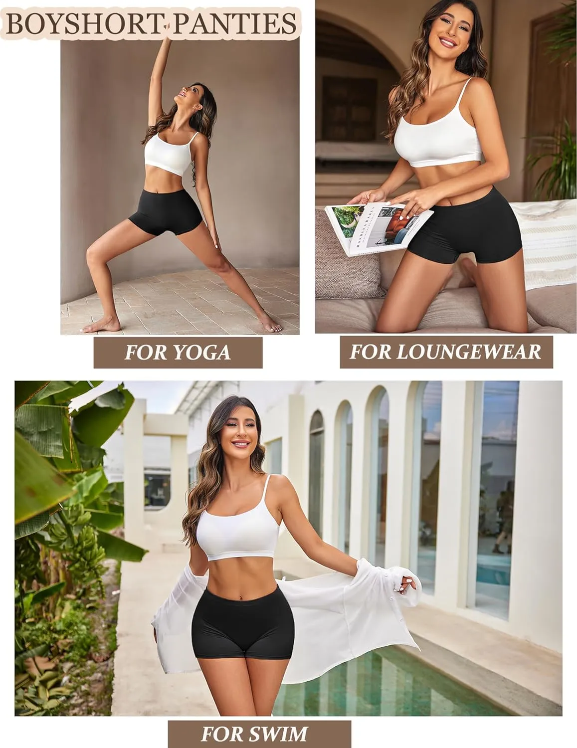 Ekouaer Boyshort Panties Women's Soft Underwear Briefs Invisible Hipster 3 Pack Seamless Boxer Brief Panties S-XXL