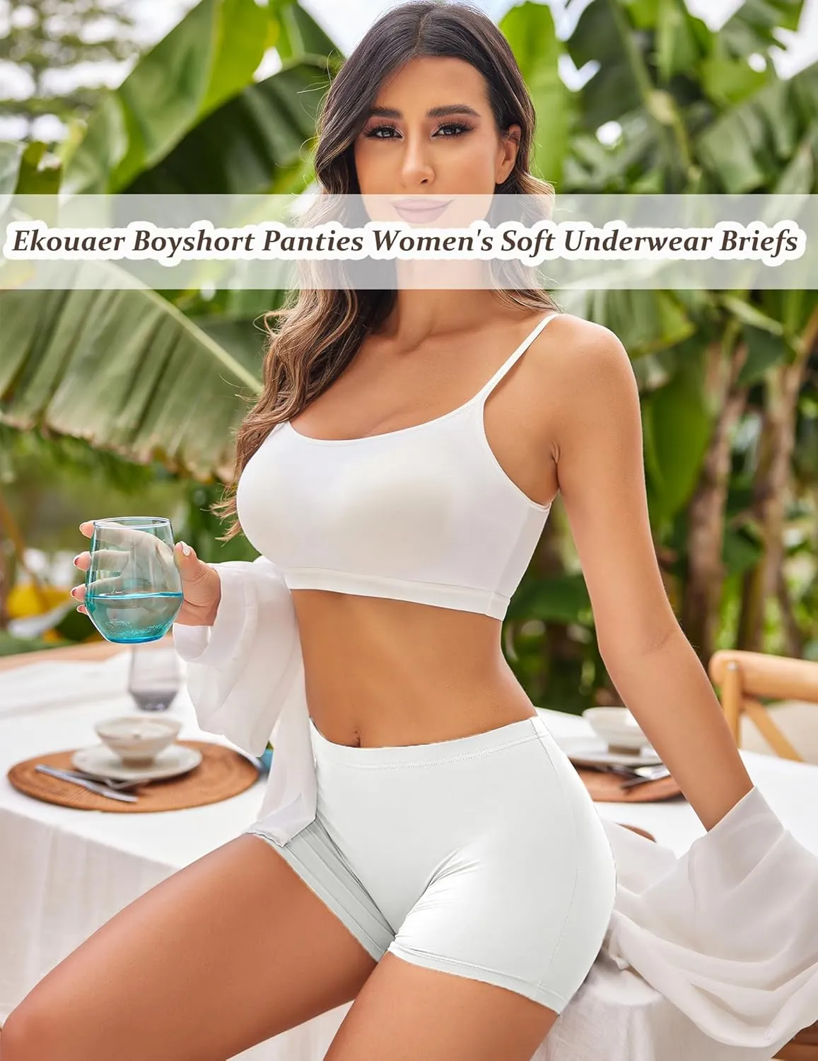 Ekouaer Boyshort Panties Women's Soft Underwear Briefs Invisible Hipster 3 Pack Seamless Boxer Brief Panties S-XXL