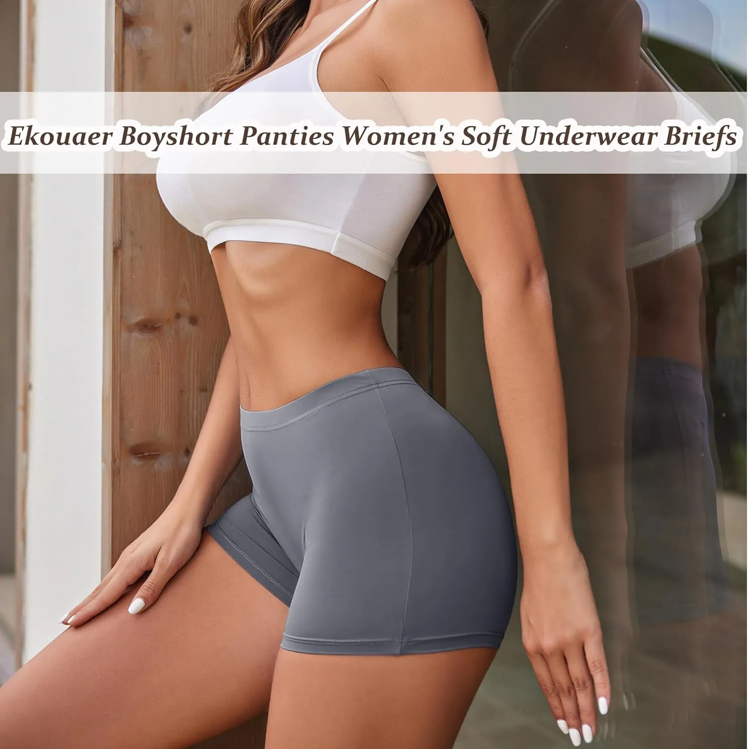 Ekouaer Boyshort Panties Women's Soft Underwear Briefs Invisible Hipster 3 Pack Seamless Boxer Brief Panties S-XXL