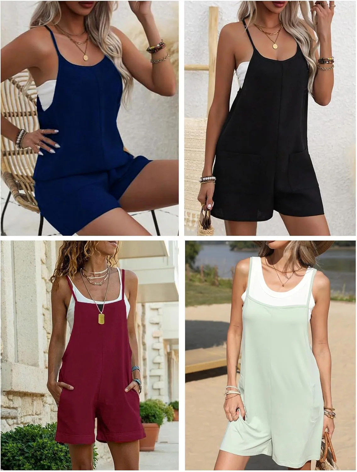 Ekouaer Women Summer Casual Sleeveless Rompers Spaghetti Strap Shorts Overalls Boho Floral Outfits 2025 Jumpsuit With Pockets
