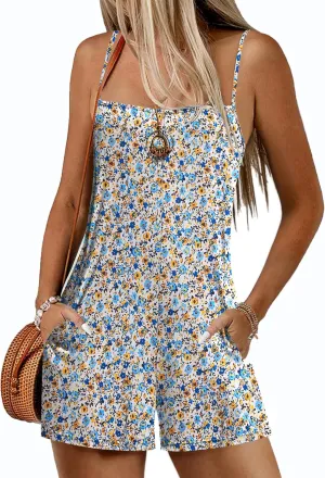 Ekouaer Women Summer Casual Sleeveless Rompers Spaghetti Strap Shorts Overalls Boho Floral Outfits 2025 Jumpsuit With Pockets