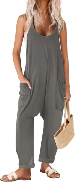 Ekouaer Womens Sleeveless Jumpsuit Loose Spaghetti Strap Baggy Overalls Jumpers Casual Long Pants Rompers with Pockets 2025