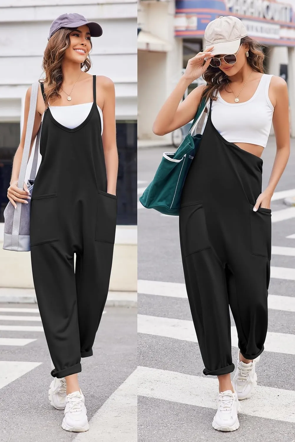 Ekouaer Womens Sleeveless Jumpsuit Loose Spaghetti Strap Baggy Overalls Jumpers Casual Long Pants Rompers with Pockets 2025