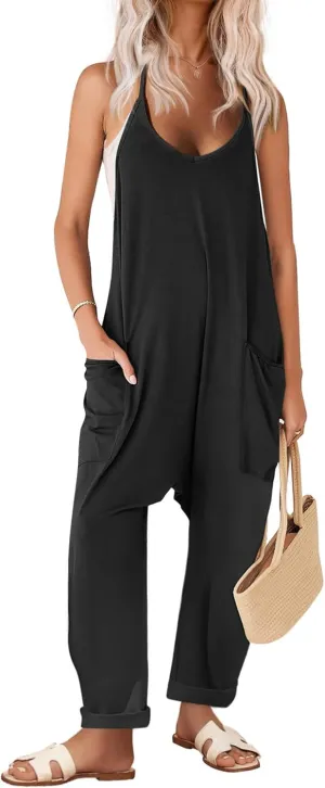 Ekouaer Womens Sleeveless Jumpsuit Loose Spaghetti Strap Baggy Overalls Jumpers Casual Long Pants Rompers with Pockets 2025