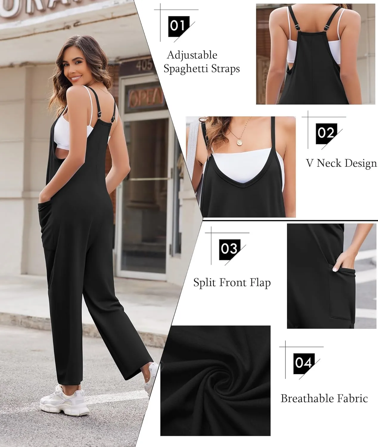 Ekouaer Womens Sleeveless Jumpsuit Loose Spaghetti Strap Baggy Overalls Jumpers Casual Long Pants Rompers with Pockets 2025