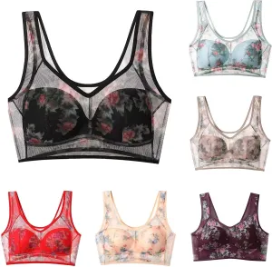ElleBloom - Ice Silk Lace Cooling Comfort Bra, Seamless Wireless Push up Bras for Older Women, Every Bras