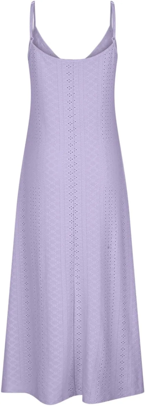 Eyelet Dress for Women 2024 Casual Sleeveless Long Maxi Dress Trendy Sexy V Neck Slip Dress Summer Vacation Outfits