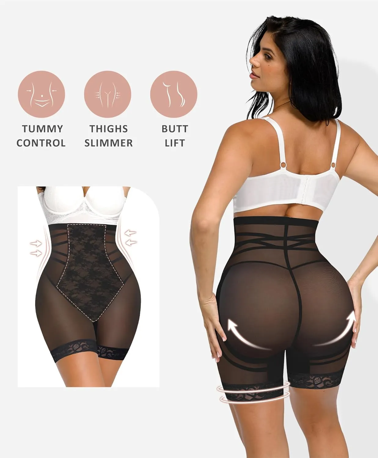 FeelinGirl Shapewear Tummy Control Body Shaper Control Panties High Waisted Lace Shapewear Shorts Butt Lifting