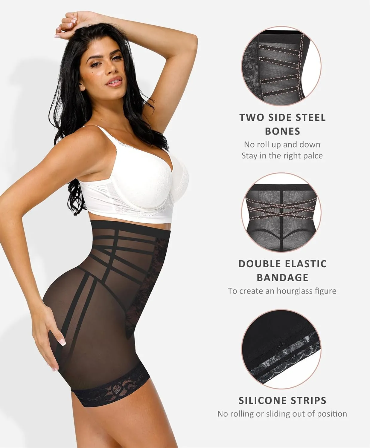 FeelinGirl Shapewear Tummy Control Body Shaper Control Panties High Waisted Lace Shapewear Shorts Butt Lifting