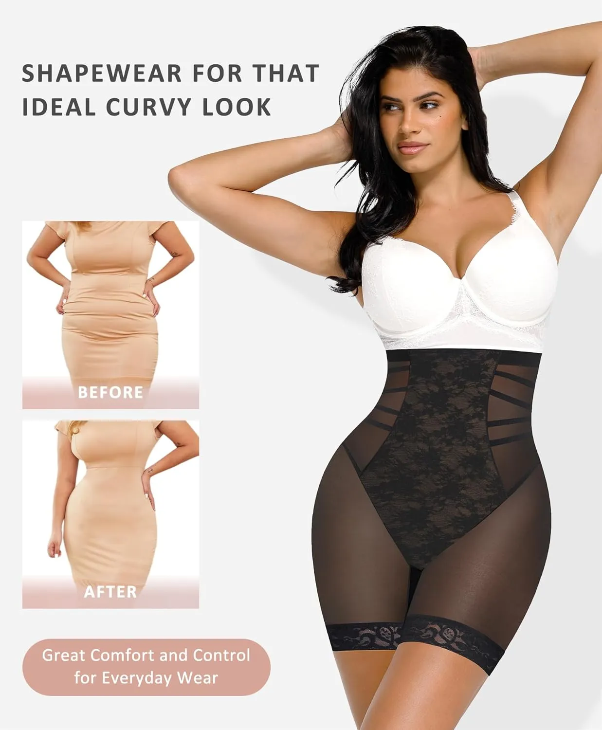 FeelinGirl Shapewear Tummy Control Body Shaper Control Panties High Waisted Lace Shapewear Shorts Butt Lifting