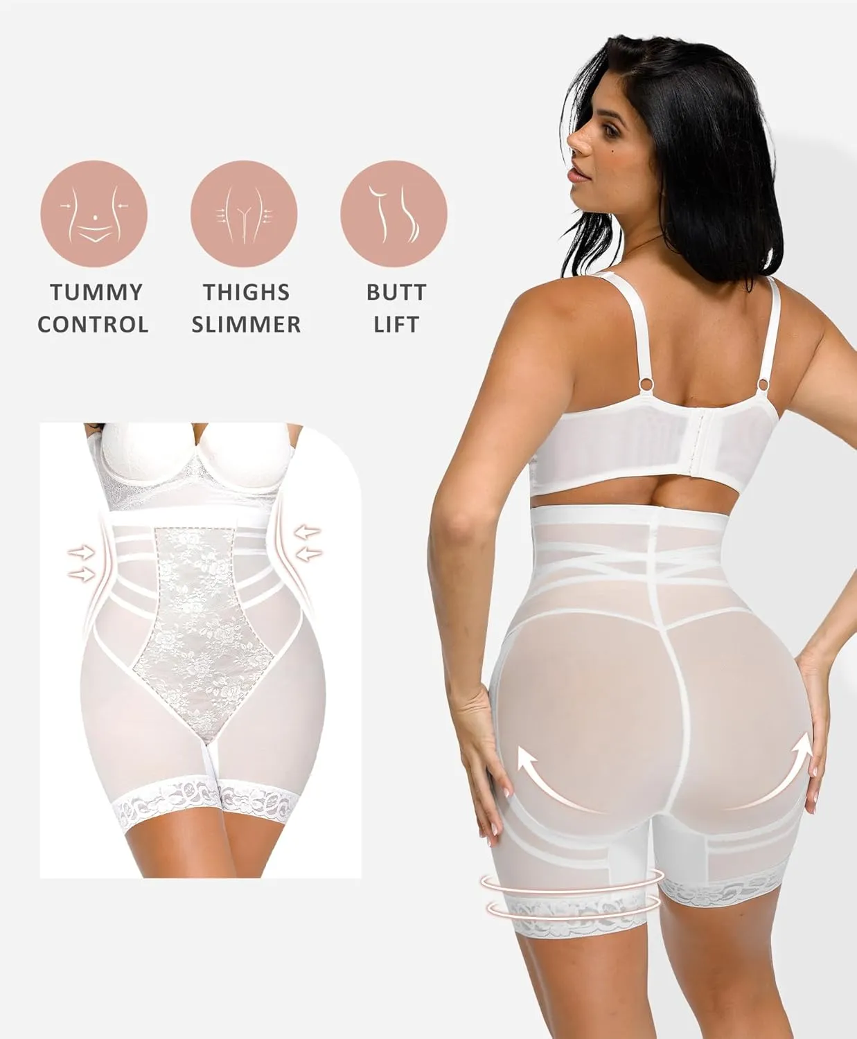 FeelinGirl Shapewear Tummy Control Body Shaper Control Panties High Waisted Lace Shapewear Shorts Butt Lifting