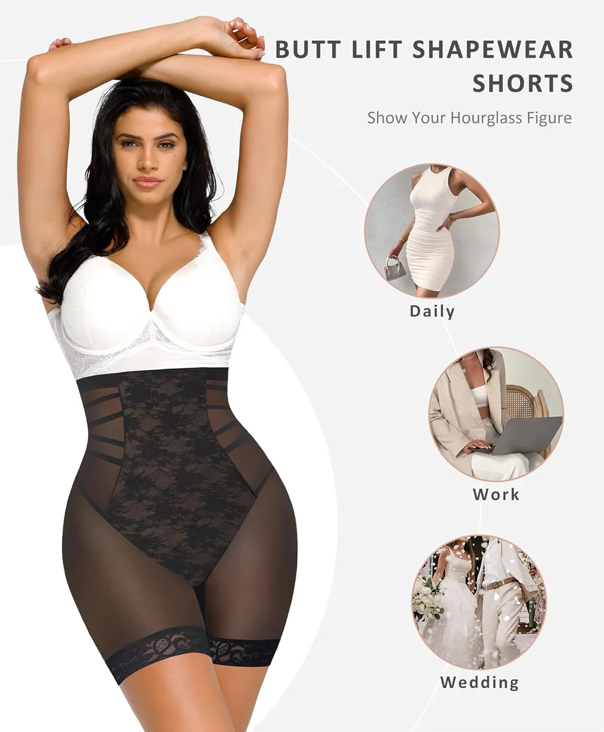 FeelinGirl Shapewear Tummy Control Body Shaper Control Panties High Waisted Lace Shapewear Shorts Butt Lifting