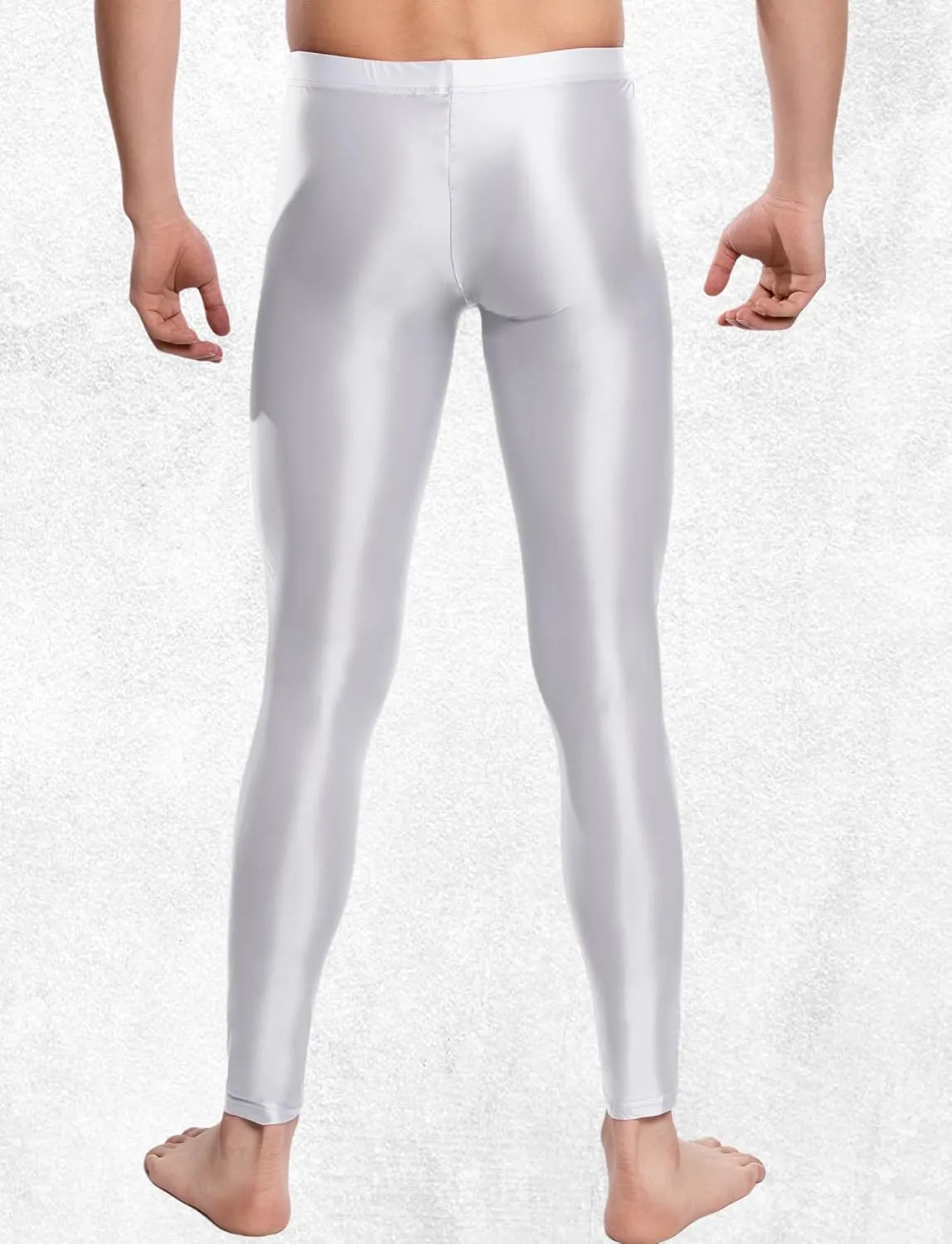 FEOYA Mens Oil Shiny Glossy Compression Pants Stretchy Nylon Smooth Leggings Tights Pants for Yoga Running Gym Workout