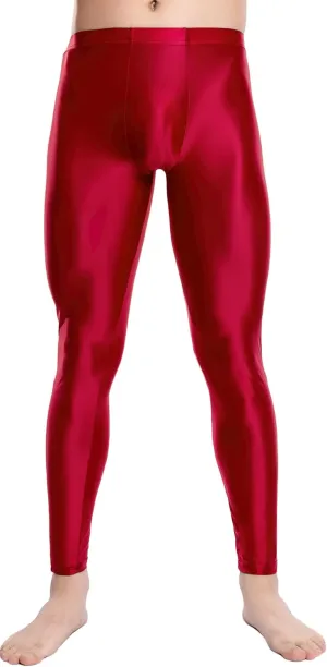 FEOYA Mens Oil Shiny Glossy Compression Pants Stretchy Nylon Smooth Leggings Tights Pants for Yoga Running Gym Workout