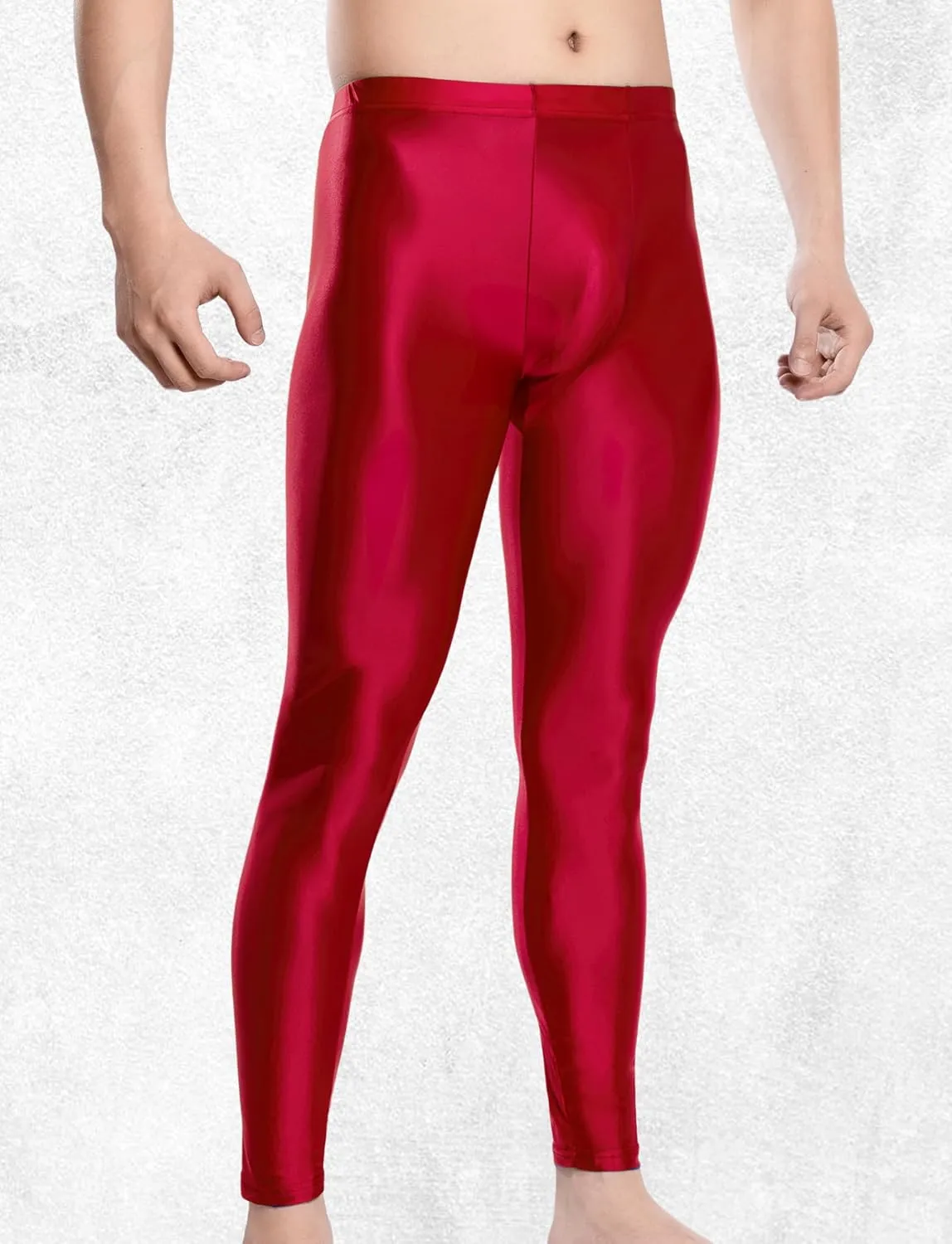 FEOYA Mens Oil Shiny Glossy Compression Pants Stretchy Nylon Smooth Leggings Tights Pants for Yoga Running Gym Workout