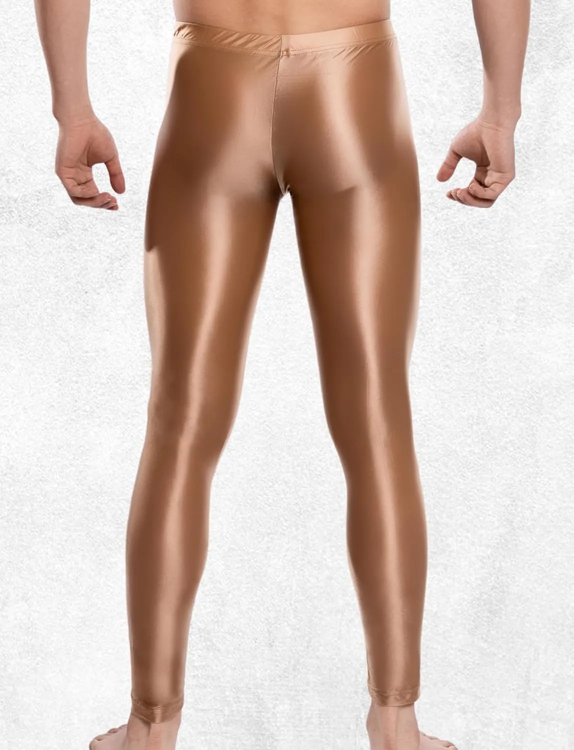 FEOYA Mens Oil Shiny Glossy Compression Pants Stretchy Nylon Smooth Leggings Tights Pants for Yoga Running Gym Workout